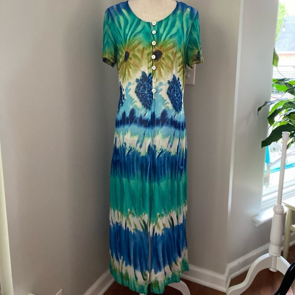 Vintage Nienhaus & Lotz Blue Green S/S Beach Tunic - Picture 1 of 9